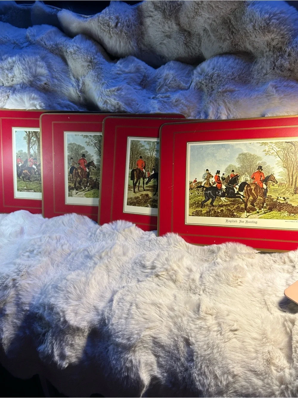 Red Decorative Tin Tray with Equestrian Hunting Print - Unbranded